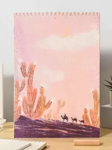 1pc Cactus Print Spiral Sketchbook - Beige - View 1