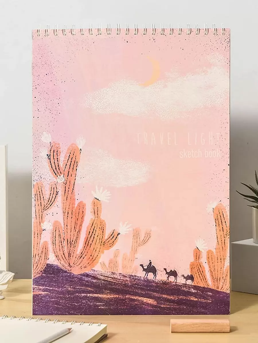 1pc Cactus Print Spiral Sketchbook - Beige - View 1
