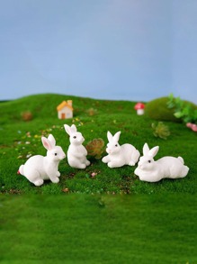 4 件兔子设计装饰工艺品，可爱迷你艺术装饰，适合家居装饰的最佳礼物 - 白色 - 查看 1