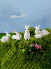 4 件兔子设计装饰工艺品，可爱迷你艺术装饰，适合家居装饰的最佳礼物 - 白色 - 查看 2