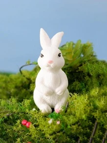 4 件兔子设计装饰工艺品，可爱迷你艺术装饰，适合家居装饰的最佳礼物 - 白色 - 查看 5