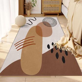 1入組客廳地墊,臥室瓷磚地毯,現代風格地毯,莫蘭迪顏色,幾何樣式地毯