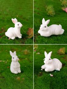 4 件兔子设计装饰工艺品，可爱迷你艺术装饰，适合家居装饰的最佳礼物 - 白色 - 查看 6
