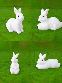 4 件兔子设计装饰工艺品，可爱迷你艺术装饰，适合家居装饰的最佳礼物 - 白色 - 查看 7