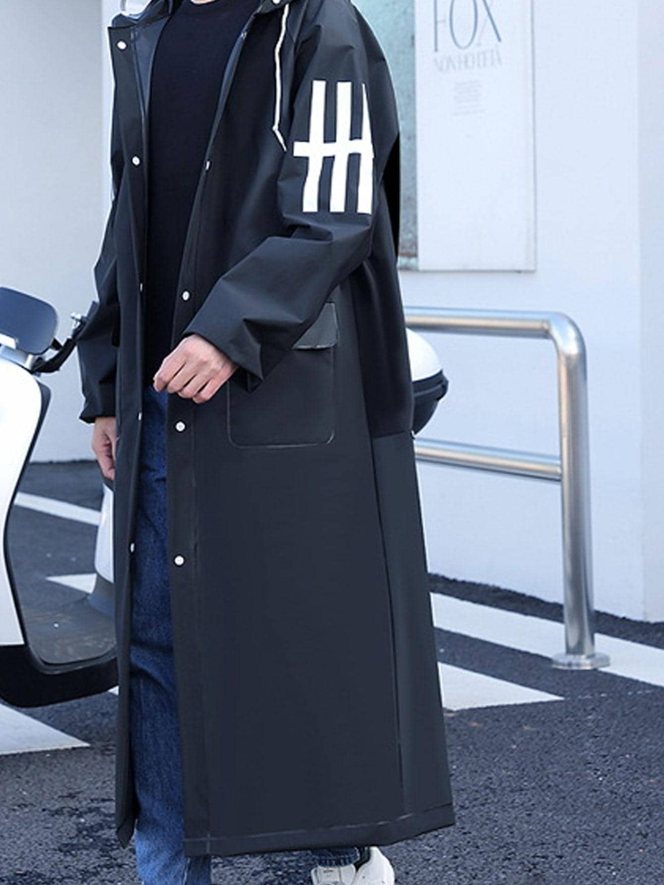 1pc EVA Raincoat, Modern Letter Graphic Rain Jacket For Outdoor - Black - View 1