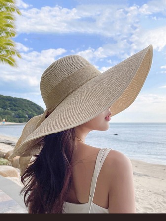1入組女士寬邊緣波西米亞草編帽適合夏天