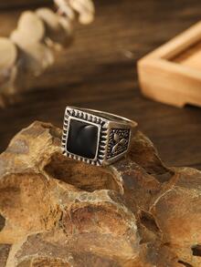 復古鋅合金方形裝飾戒指適合男士女士日常裝飾時尚朋克首飾類禮品適合男士受歡迎 - 彩色 - 查看 1
