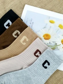 5 đôi Vớ họa tiết chữ thường dành cho nữ cho cuộc sống hàng ngày - Nhiều màu - Xem 2