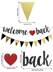 Chào mừng trở lại cờ kéo trang trí, băng rôn giấy đen treo tiệc - màu đen - Xem 3