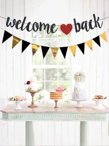 Chào mừng trở lại cờ kéo trang trí, băng rôn giấy đen treo tiệc - màu đen - Xem 1