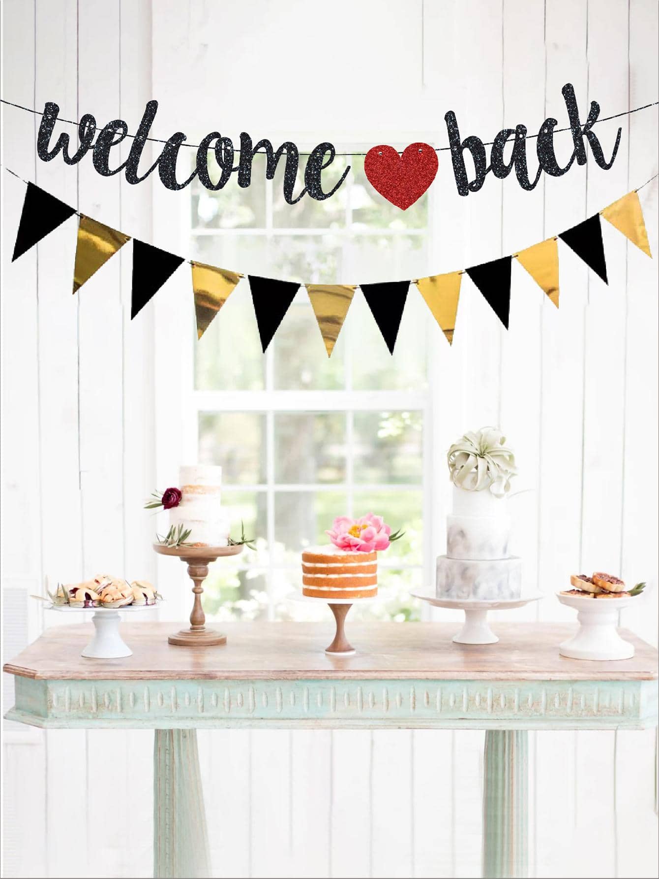 Chào mừng trở lại cờ kéo trang trí, băng rôn giấy đen treo tiệc - màu đen - Xem 1