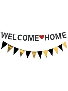 1set Welcome Home Decorative Pull Flag, Black Paper Hanging Banner, For Party - Black - View 2
