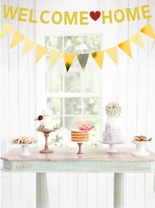 1set Welcome Home Decorative Pull Flag, Gold Paper Hanging Banner, For Party - Gold - View 1