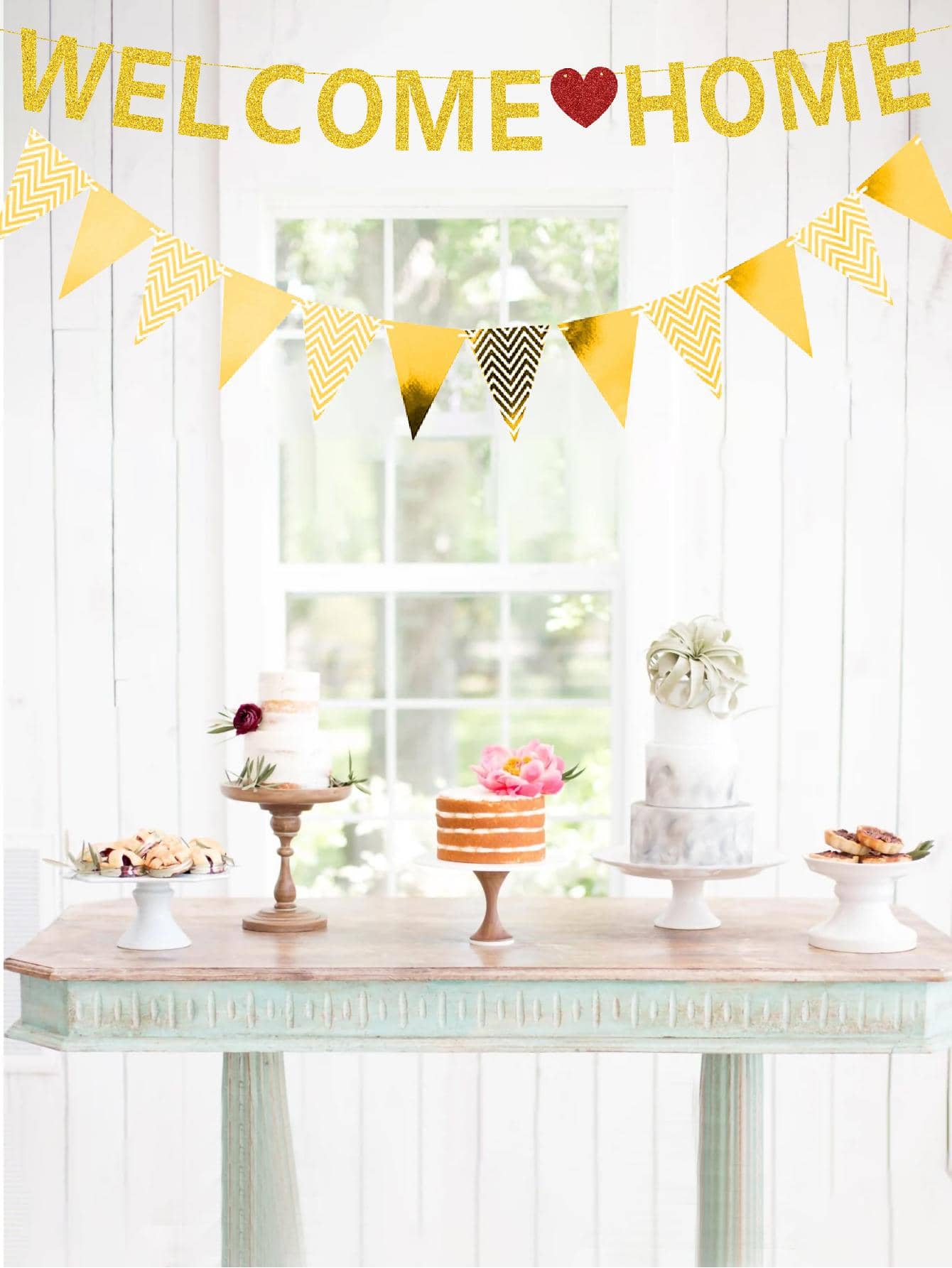 1set Welcome Home Decorative Pull Flag, Gold Paper Hanging Banner, For Party - Gold - View 1