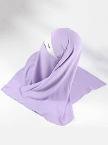 1 件女士纯色单层系头巾，Nida 面料亲肤，即时头巾 - 淡紫色 - 查看 4