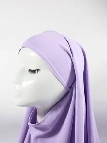 1 件女士纯色单层系头巾，Nida 面料亲肤，即时头巾 - 淡紫色 - 查看 3