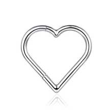 Piercingpops 316l Stainless Steel Heart Shaped Ear Cartilage, Conch, Daith, Rook, Tragus, Helix Earrings With Cubic Zirconia, Hinged Segment Septum Clicker Ring And Nose Rings, Hoop Piercing Jewelry - Silver - View 1