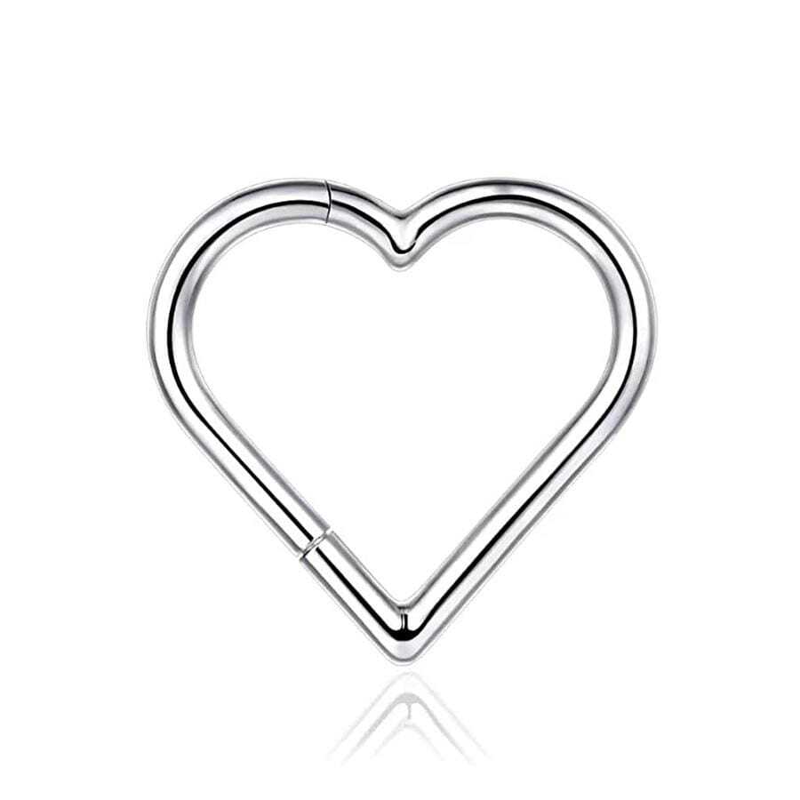 Piercingpops 316l Stainless Steel Heart Shaped Ear Cartilage, Conch, Daith, Rook, Tragus, Helix Earrings With Cubic Zirconia, Hinged Segment Septum Clicker Ring And Nose Rings, Hoop Piercing Jewelry - Silver - View 1