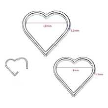 Piercingpops 316l Stainless Steel Heart Shaped Ear Cartilage, Conch, Daith, Rook, Tragus, Helix Earrings With Cubic Zirconia, Hinged Segment Septum Clicker Ring And Nose Rings, Hoop Piercing Jewelry - Silver - View 3