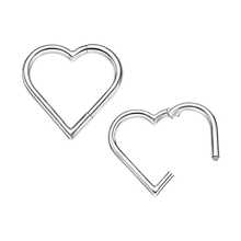 Piercingpops 316l Stainless Steel Heart Shaped Ear Cartilage, Conch, Daith, Rook, Tragus, Helix Earrings With Cubic Zirconia, Hinged Segment Septum Clicker Ring And Nose Rings, Hoop Piercing Jewelry - Silver - View 2