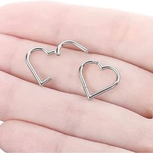 Piercingpops 316l Stainless Steel Heart Shaped Ear Cartilage, Conch, Daith, Rook, Tragus, Helix Earrings With Cubic Zirconia, Hinged Segment Septum Clicker Ring And Nose Rings, Hoop Piercing Jewelry - Silver - View 5