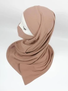 1pc Solid Color Chiffon Headscarf For Women, Skincare Friendly, Instant Hijab - Brown - View 5