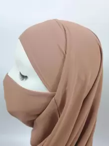 1pc Solid Color Chiffon Headscarf For Women, Skincare Friendly, Instant Hijab - Brown - View 6