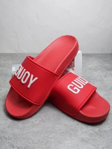 夏季時尚女式簡約家居輕便柔軟防滑拖鞋戶外耐磨減震拖鞋，L 碼，紅色 - 紅色 - 查看 2