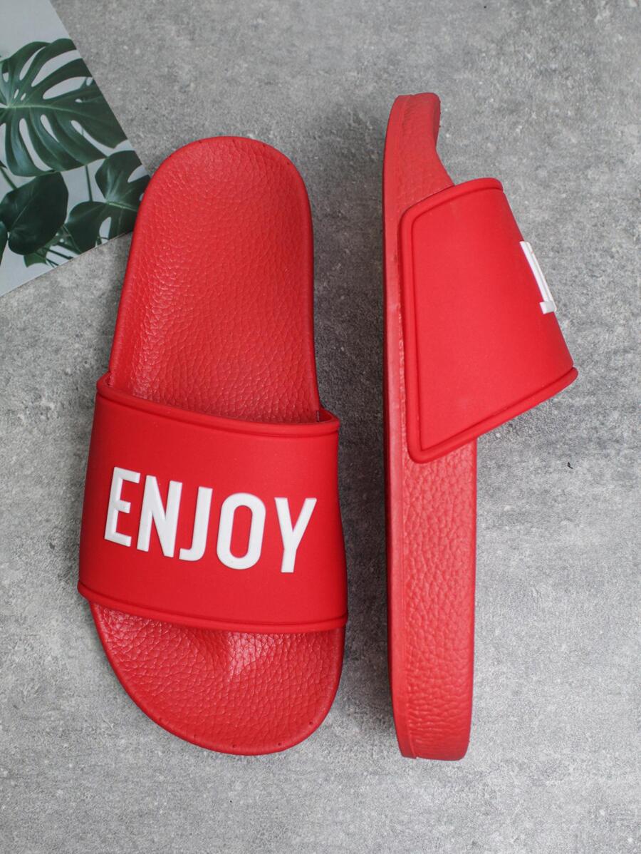 夏季時尚女式簡約家居輕便柔軟防滑拖鞋戶外耐磨減震拖鞋，L 碼，紅色 - 紅色 - 查看 1