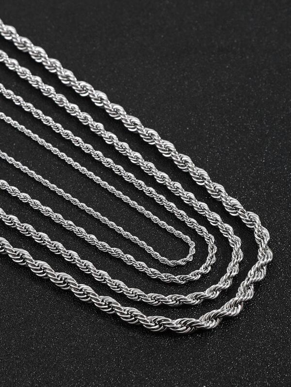 4pcs/set Men Simple Stainless Steel Twist Chain Necklace Fashion Street