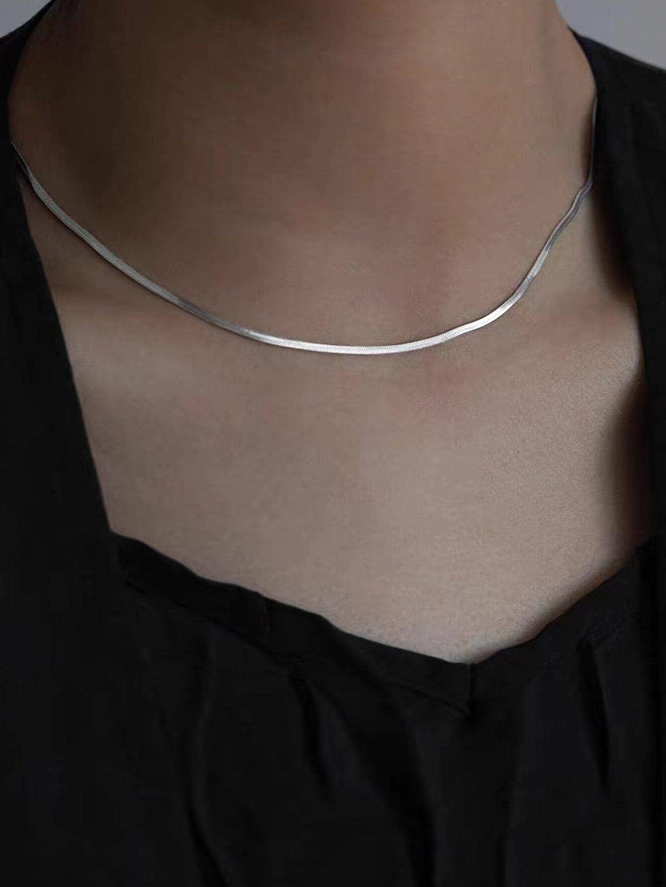 1入組時髦時髦蛇骨設計鏈條樣式項鍊適合女士男士適用於街不銹鋼銀顏色 - 銀色 - 查看 1