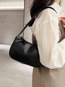 Minimalist Baguette Bag Solid Colour - Black - View 4