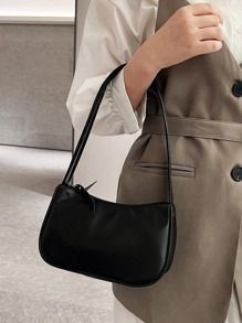 Minimalist Baguette Bag Solid Colour - Black - View 3