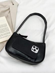 Minimalist Baguette Bag Solid Colour - Black - View 5