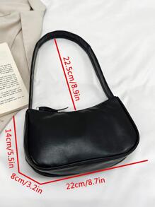 Minimalist Baguette Bag Solid Colour - Black - View 7