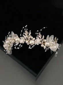 1 件装 女士 人造珍珠和花朵装饰 时尚新娘头带 适合婚礼派对 - 彩色 - 查看 2