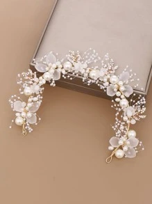 1 件装 女士 人造珍珠和花朵装饰 时尚新娘头带 适合婚礼派对 - 彩色 - 查看 4