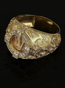 Anillo de decoración de diamantes de imitación con detalle de corona, joyería Punk a la moda, regalo para hombres, Popular - Dorado - Ver 1