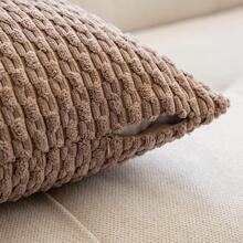 1 pezzo Federa marrone bohémien a strisce (nucleo del cuscino non incluso), moderno in velluto a coste morbido con righe in rilievo 3D, copertura decorativa quadrata a tinta unita adatta per divano, camera da letto, letto, uso durante tutto l'anno - Castano - Visualizzare 3