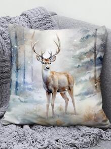 1入組麋鹿印花靠墊套無填充物，現代森林和動物印花裝飾靠墊套適用於床、沙發 - 彩色 - 查看 1