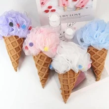 1pc Foaming Bath Ball, Creative Ice Cream Shaped Bath Cleaning Loofah For Bathroom Home Bathroom Decor - Pink - View 2