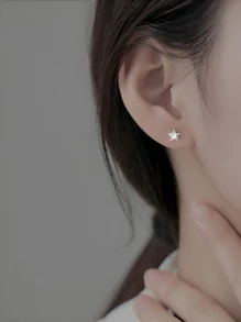 1對時尚方晶鋯石星星純銀耳釘適合女士適用於禮品
