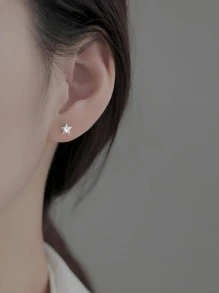 1對時尚方晶鋯石星星純銀耳釘適合女士適用於禮品