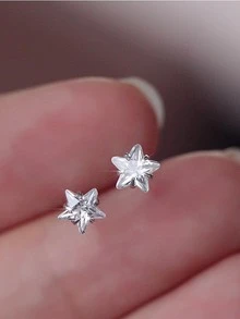 1對時尚方晶鋯石星星純銀耳釘適合女士適用於禮品
