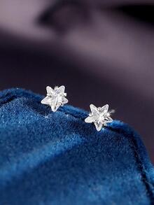 1對時尚方晶鋯石星星純銀耳釘適合女士適用於禮品