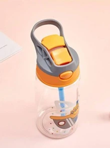 1个480毫升儿童水瓶，适合男孩女孩学生使用，带吸管，可爱卡通图案，防漏，便携 - 黃色 - 查看 2