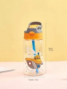 1个480毫升儿童水瓶，适合男孩女孩学生使用，带吸管，可爱卡通图案，防漏，便携 - 黃色 - 查看 5