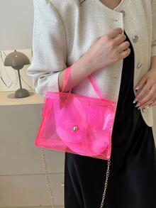 Mini Neon Pink Flap Chain Square Bag Funky Style - Hot Pink - View 2