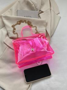 Mini Neon Pink Flap Chain Square Bag Funky Style - Hot Pink - View 4