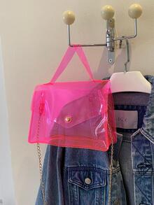Mini Neon Pink Flap Chain Square Bag Funky Style - Hot Pink - View 7